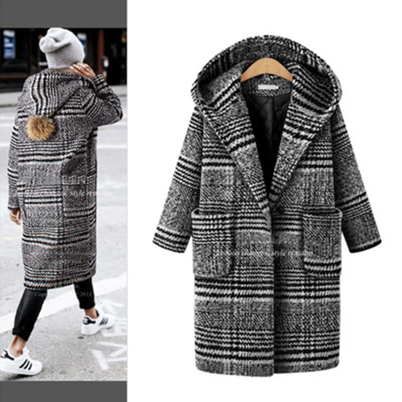 Зимнее женское длинное пальто в клетку, шерстяная шапка, манто Veste Femme Hiver Abrigo Mujer Zaful Skarpetki, клетчатое Женское пальто YL153