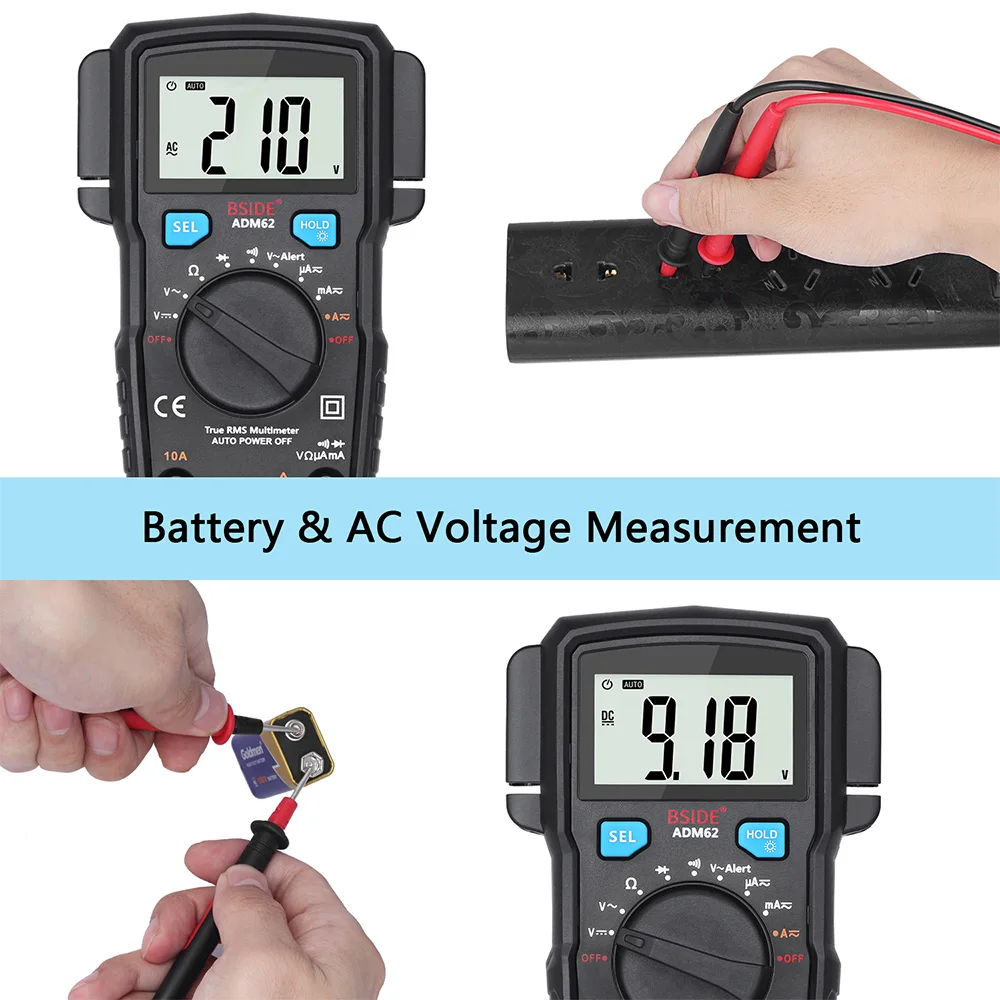 BSIDE ADM62 True RMS цифровой мультиметр автоматический диапазон DMM двойной слот TRMS Вольтметр Амперметр Омметр диод NCV портативный мульти тестер