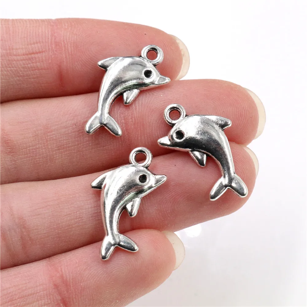 23x13mm 15 Uds antiguo delfín bañado en plata abalorios hechos a mano colgante: DIY para pulsera necklace-Q5-22