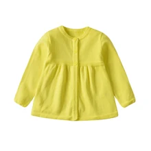 Одежда для маленьких девочек; однотонная хлопковая вязаная желтая юбка с длинными рукавами и круглым вырезом для маленьких девочек; Повседневный осенний свитер