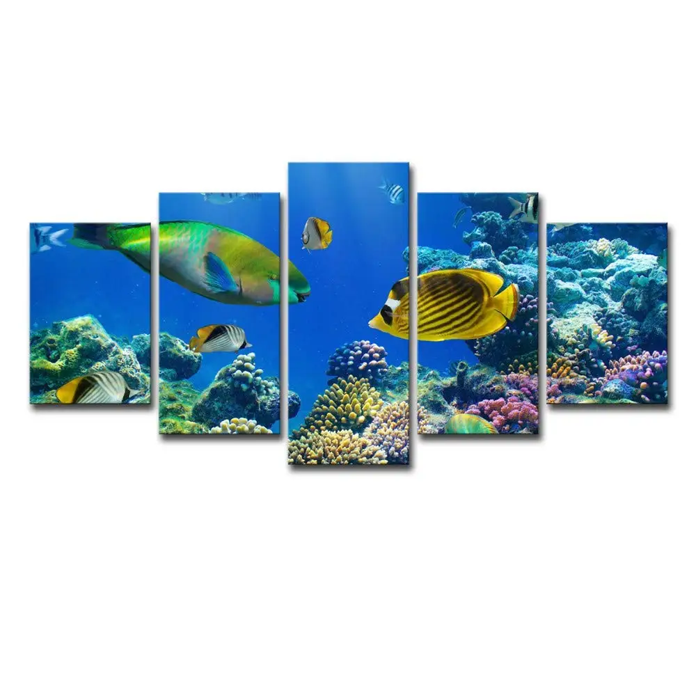 

Painting on Canvas Hd Canvas Print Home Decor Living Room Wall Art 5 Pcs Tropical Ocean Fish Underwater World Drop shipping