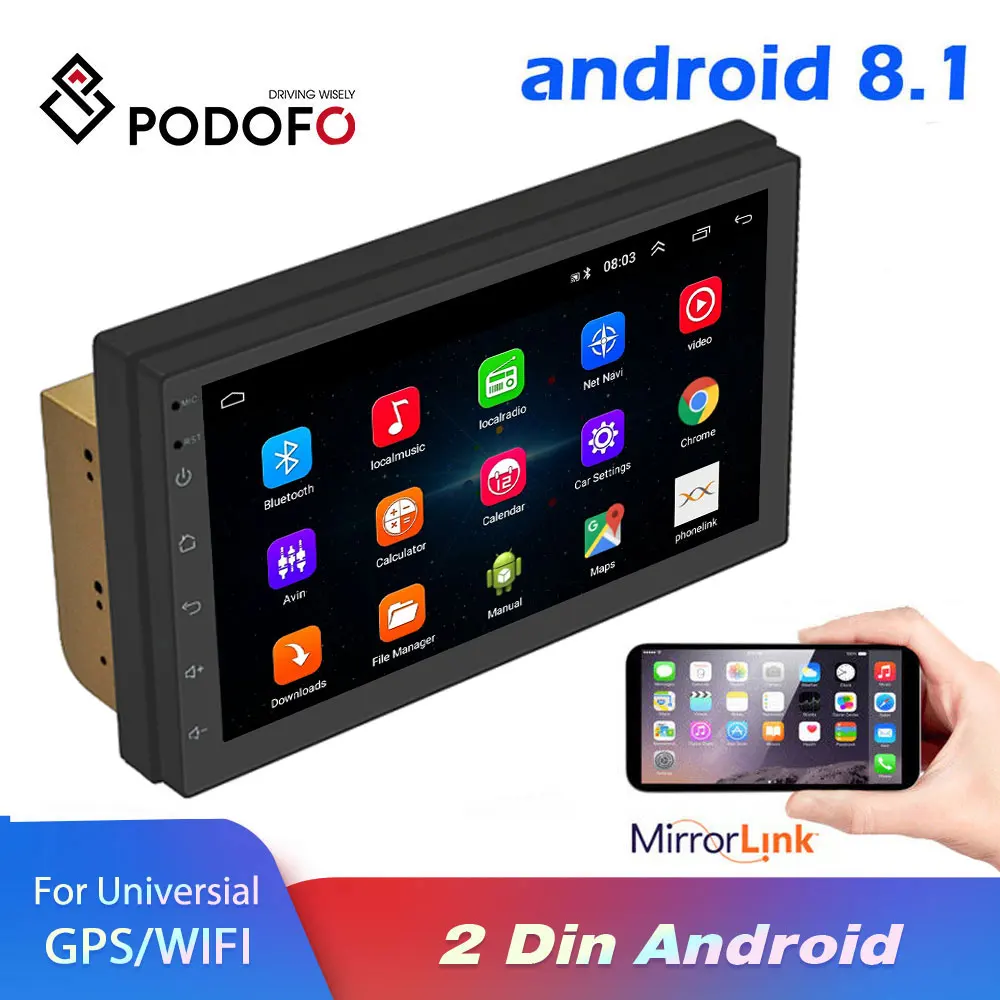 Podofo Android 2 Din Автомобильный Радио Мультимедиа Видео плеер Универсальный Авто