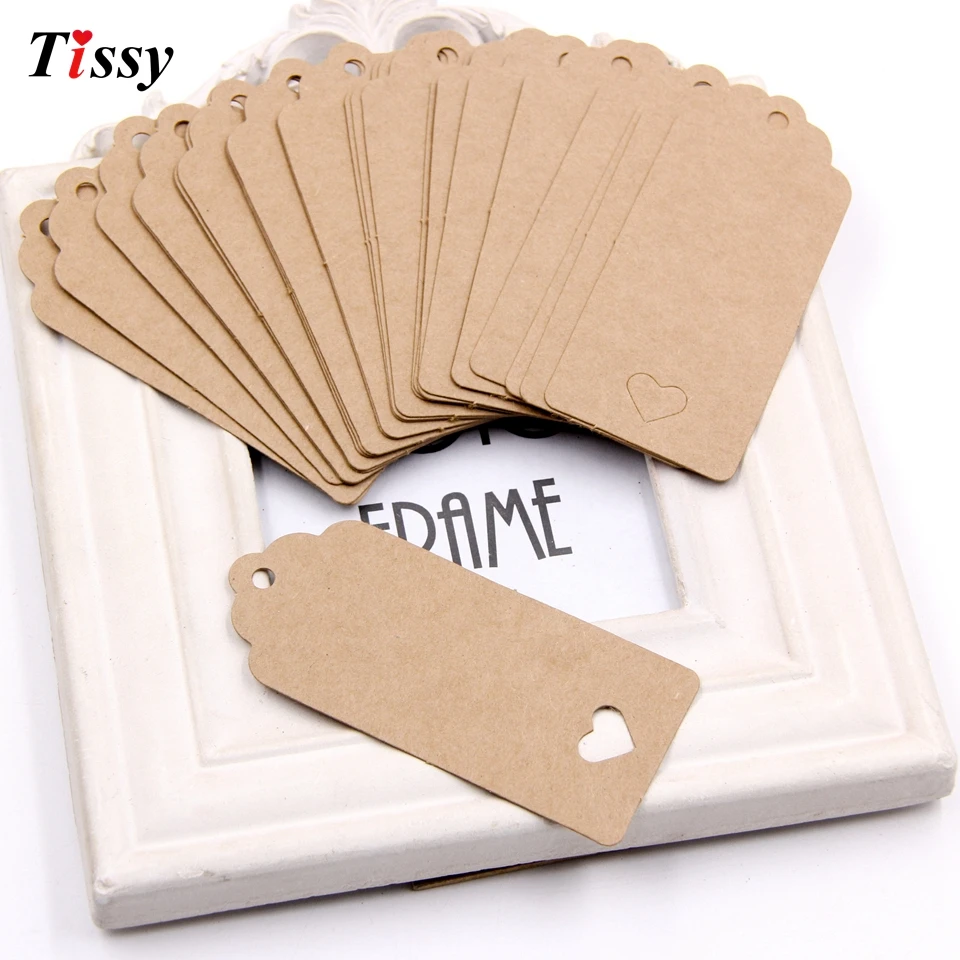 Etiquetas huecas de Papel Kraft para envolver regalos, etiquetas colgantes de tarjetas, piezas de precio en blanco, suministros para envolver regalos, DIY, 50 Nota de boda