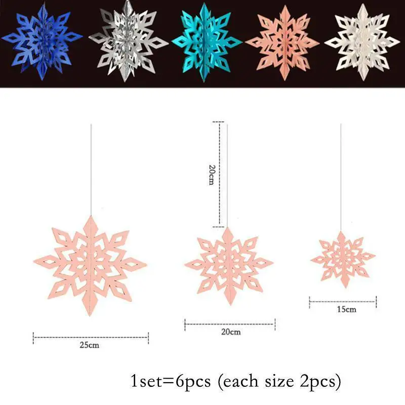 6 шт./компл. 3D Снежинка Висячие украшения выдолбленные Подвески рождественские белого цвета с принтом снежинок; украшения вечерние поставки