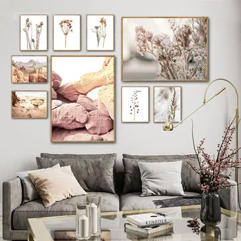 

Nordic Style Canvas Print Painting Home Decor Monument Valley Dry Flower Nature Landscape Picture Scandinavian Poster Bedroom