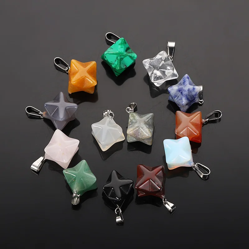 Natural Stone Hexagram Rose Quartz Pendants Tiger's Eye Opal Crystal Pendulum Pendants fit Chakras Necklace Making