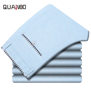 

QUANBO Spring New Ankle-length Pants Men Cotton Linen Casual Trousers Plus Size High Quality Brand Clothing Summer Thin Pants