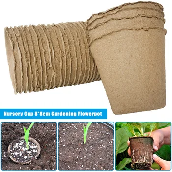 

50/100pcs Round Biodegradable Paper Pulp Peat Pot 8x8cm Plant Nursery Cup Garden @LS