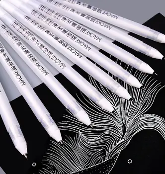 

5PC 0.8MM White Highlight Pen Student Sketch Drawing Graffiti Art Markers Comic Design Hook Liner Pen Stationery Art Supplies