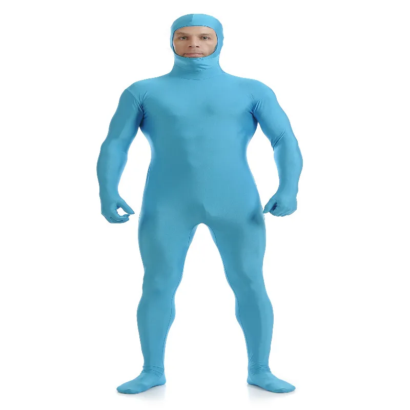 Open Face  Zentai Spandex Catsuit Skin Tight Costume Light Blue S