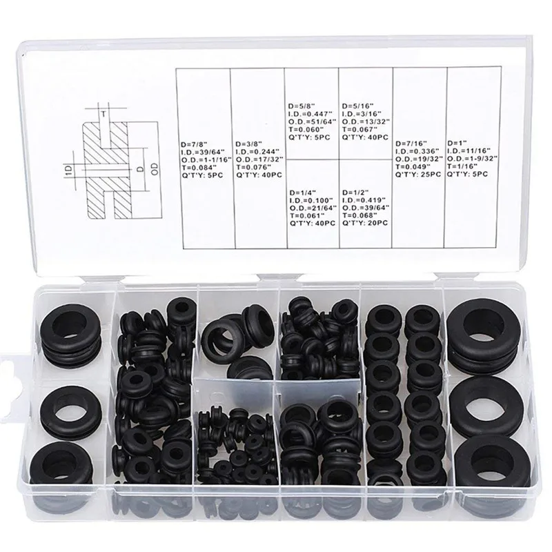 180Pcs Gasket Kit Black Rubber Washer Seals Grommets Assortment Set High Quality Spare Parts Wiring Cable With Box#294382