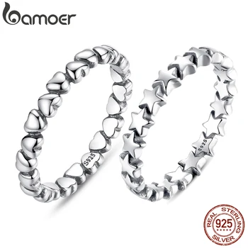 Bamoer 925 Sterling Silver Forever Love Heart Finger Ring Original Jewelry Gift Stackable Bague Korean Jewelry PA7108