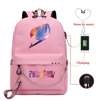 

Anime FAIRY TAIL School Bags for Teenage Girls Boys Rugtas Jongen Plecak USB Laptop Backpack Pack