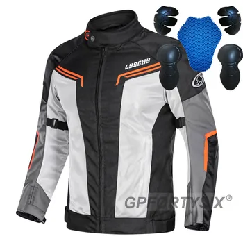 

2020 LYSCHY Summer Mesh Motorcycle Jacket Pants With Protectors Men's Motorcycle Breathable Racing Suits Chaqueta Moto