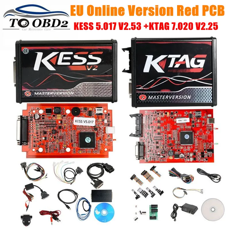 Goedkoop Nieuwste 4LED Rode Pcb Ktag V7.020 SW2.25 Kess V2.53 5.017 Eu Versie Onbeperkt Token K TAG 7.020 Multi Taal Online versie