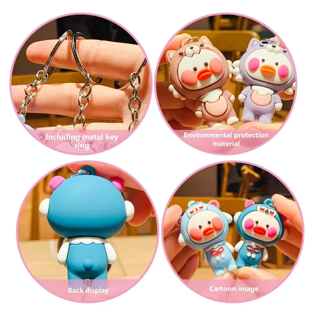 NEW Korean Lalafanfan Duck Keychain with Animal Helmet Little Yellow Duck Figure Keychains Decor Cute Ducks Doll Toys Kids Gifts 6