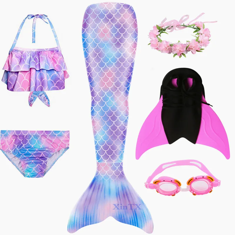 

Kids Swimming Mermaid Tail Bikini Set can add with Monofin Flipper Swimsuit Bathing Suit for Girls Ariel Costumes Cosplay