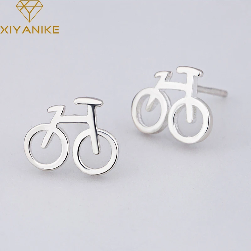 XIYANIKE 925 стерлингового серебра Новые Креативные гипоаллергенно серьги гвоздики простые мини велосипед ручной работы ювелирные изделия для женщин подарок