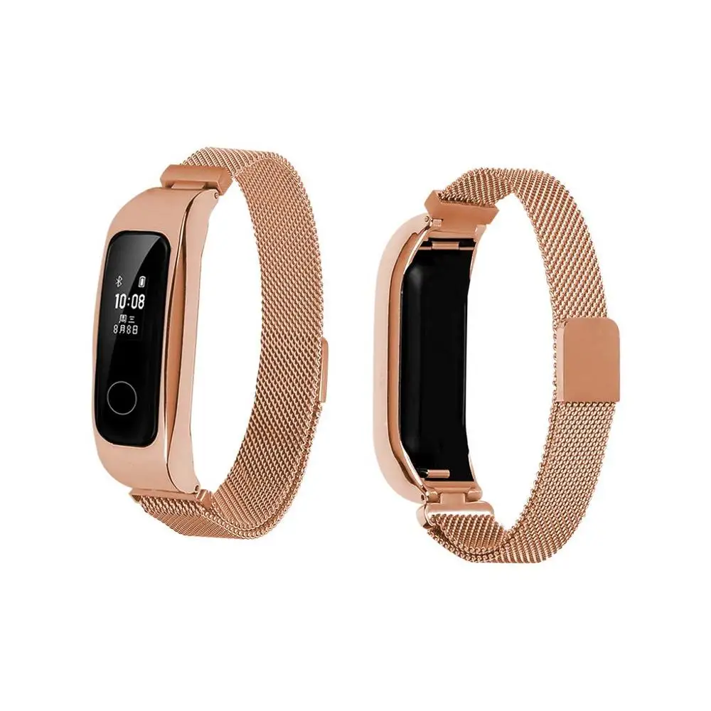 Rose Gold Металлический магнитный браслет ремешок для Honor Band 5 Баскетбол/4 бег/HuaWei Band 4E/HuaWei 3E пояс из нержавеющей стали - Цвет: Rose Gold