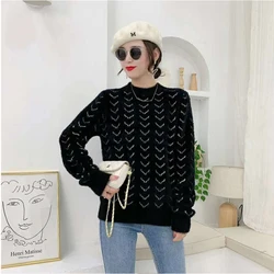 Suéter feminino de malha moderna gola redonda, 4 unidades, outono inverno, pulôveres, solto, tamanho grande, quente