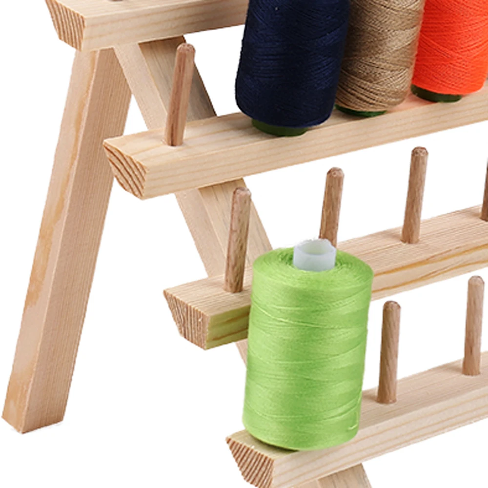 12-reel Wooden Thread Stand Holder Rack Sewing Embroidery Storage Organizer  