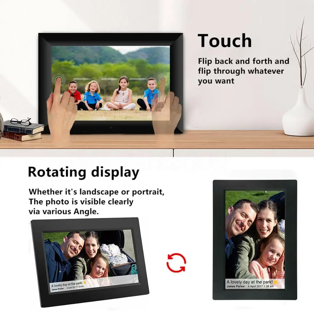 US $85.12 WiFi 101 Inch digital picture photo Frame 1280 x 800 IPS Touch Screen 16GB Smart Photo Frame APP Control With Detachable Holder