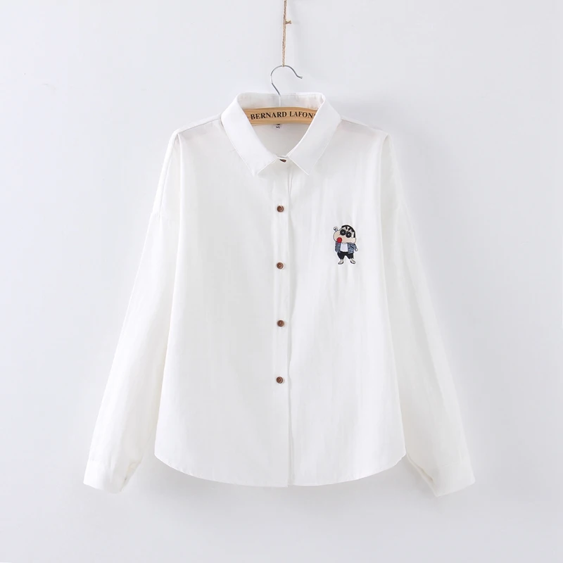 

Fashion Autumn Long Sleeve Blouse Spring New Embroidery Pattern Female Tops Solid Color Base Coat Women