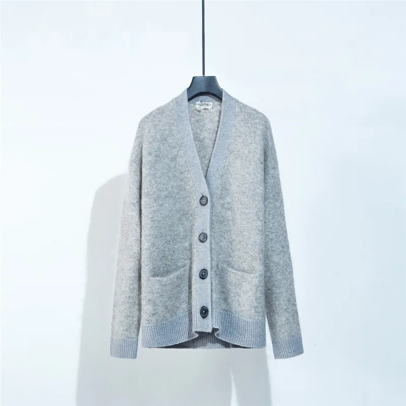 ^Cheap Women Sweater Mohair and Wool-blend Button-down V-neck Cardigan Sweater