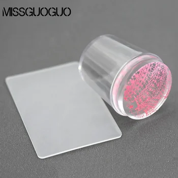 

Missguoguo Nail Art Stamping Scraper Set Transparent Jelly Silicone Nail Art Stamper Scraper with Cap 4cm Nail Stamp Tools