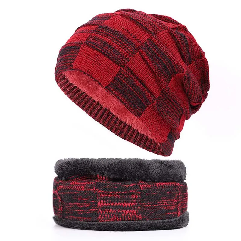 

2PCS/SET Universal Warm Knitted Hat And Circle Scarf Set Outdoors Scarf Beanie Skull Cap For Men Women Winter 2020 New Arrivals