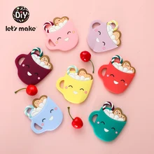 Best Offers Let's Make 1pc Silicone Teethers Bpa Free DIY Pacifier Chain Teething Pendant Cartoon Smiley Coffee Cup Patented Baby Teether