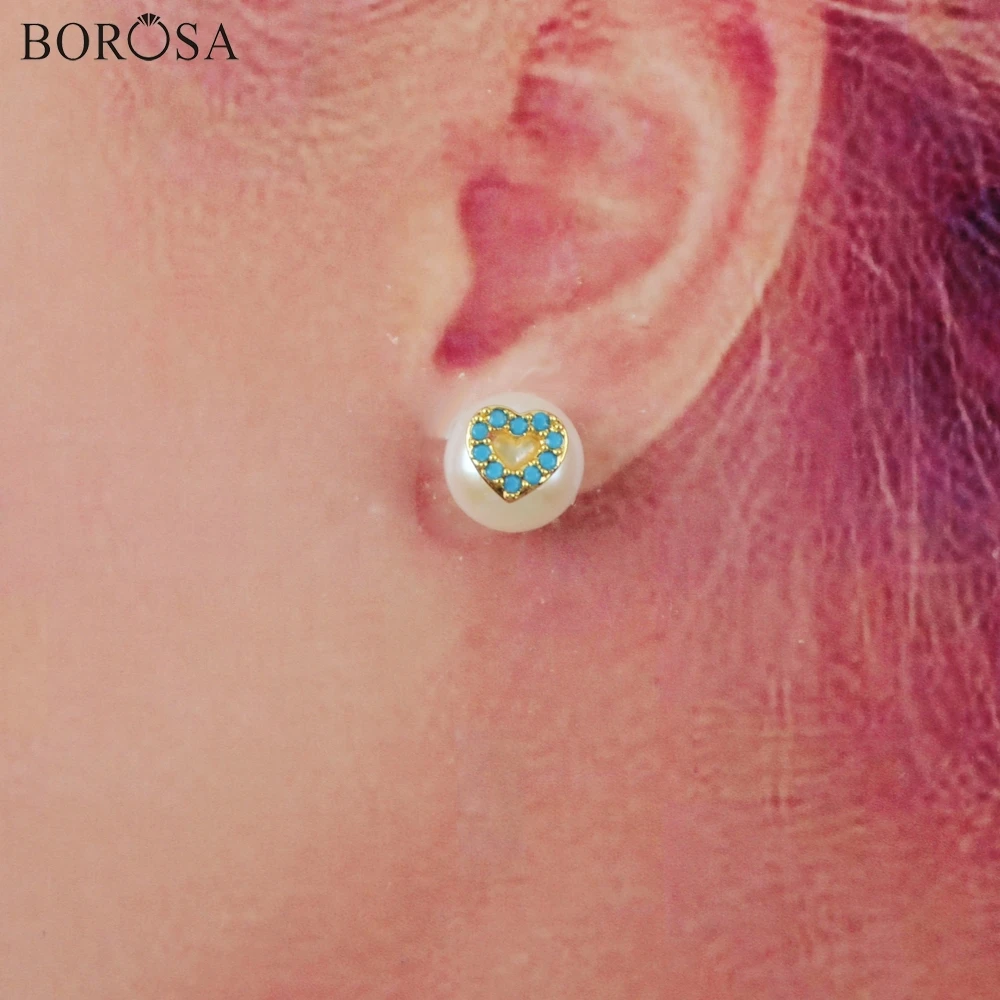 BOROSA серьги из натурального жемчуга, 10 пар Элегантный 11 мм натуральный пресноводный жемчуг с мульти CZ проложенный гвоздик серьги ювелирные изделия G1918