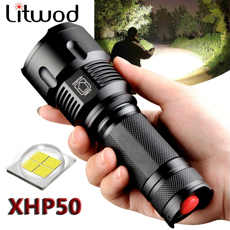 

XHP50 Litwod Z901006 Powful Cree LED Flashlight Torch Waterproof Zoomable Portable Camping Light Power 26650 18650 AA battery