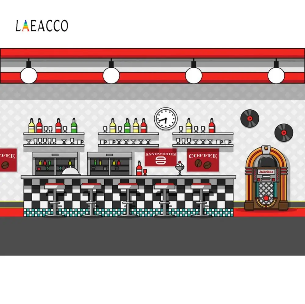 Laeacco мультфильмы Jukekbox сэндвичи кофе Бар Декор фотографии фоны настроить