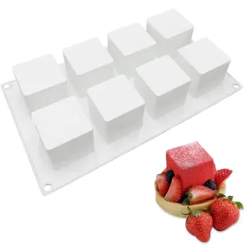 

8 Holes Small Square 3D Shape Non-Stick Silicone Cake Mold for Baking DIY Jelly Muffin Mousse Ice-creams Chocolate Tool