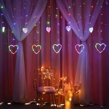 

Heart Shape 220V Curtain Lamp Lamp String Super Bright 8 Modes Garden Party Decoration Romantic Durable Home Outdoor