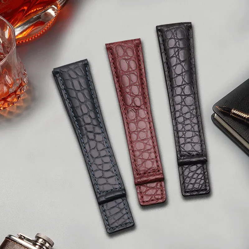 

19 20 22mm Real Crocodile skin watch band black brown dark blue strap with folding buckle adaptation Heuer watch accessories