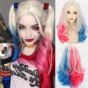 

HOUYAN Blue pink Lolita wig gradient long wave clown female wig Bobo Kawaii Halloween wig heat-resistant two-color synthetic ha