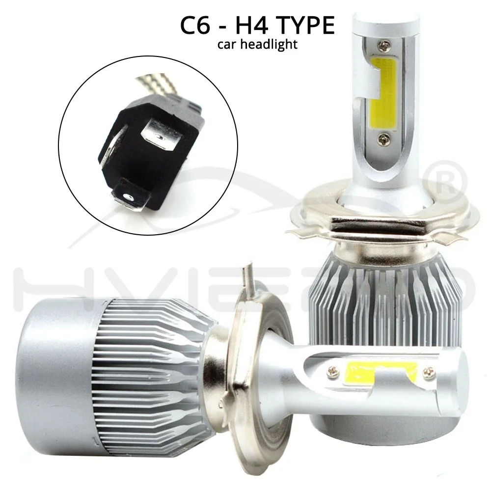 Hviero Car Headlight Fog Light C6 H1 H3 H4 H7 H11 HB3 9005 HB4 9006 COB IP67 WaterProof 72W Auto Front Drl Bulb Automobile Headlamp