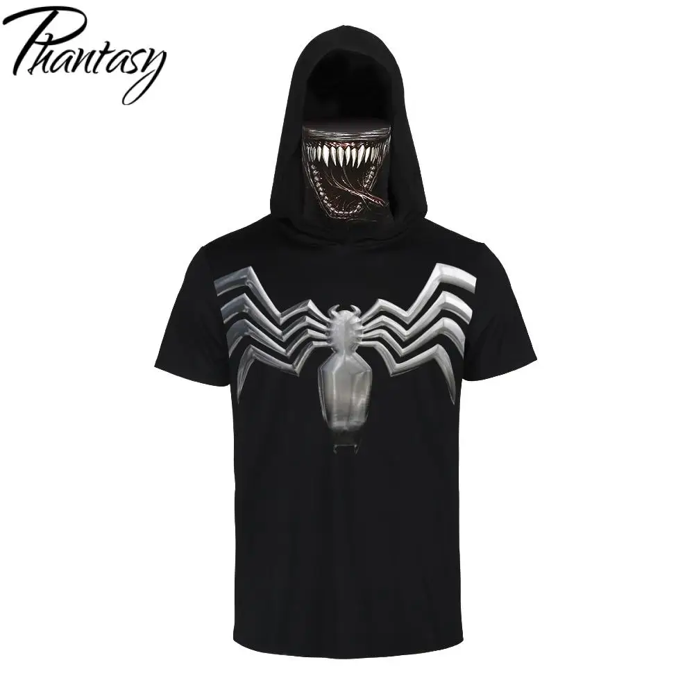 

Phantasy Halloween Men Clothing 3D Print Mask T-Shirts Half Face Mask Tshirt Fashion Black Neck Scarf Short Sleeve T-shirt