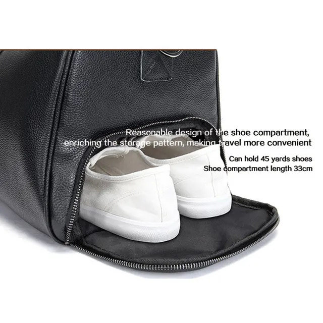 Customized Travel Bag Genuine Leather Large Duffle Bag Independent Shoes Storage Men Fitness Bag Luggage Handbag Shoulder Bag