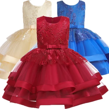 

Winter Multi-layer Mesh Tutu Red Princess Dress Hand-beaded Flower Embroidered Girl Dress Party Dress for Girls Costume WG-2039