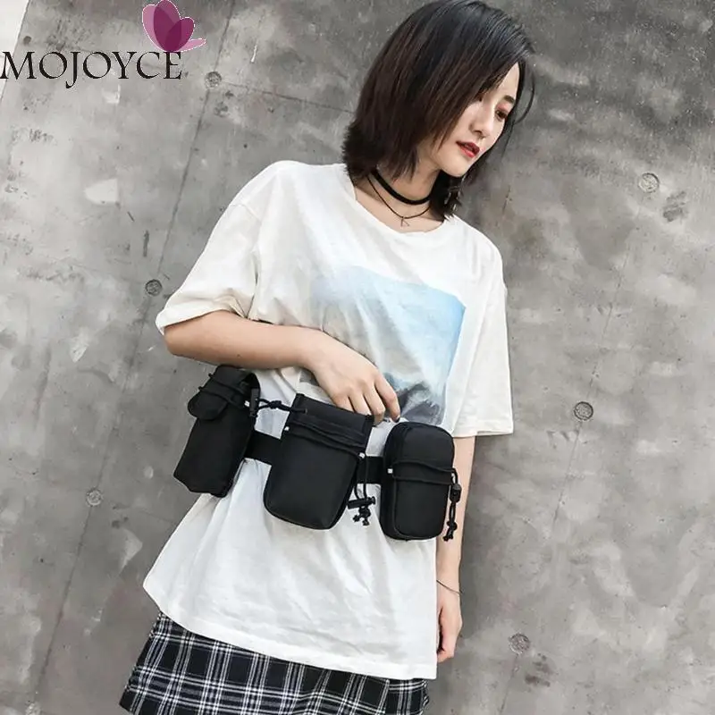 

3 in 1 Multi-function Unisex Waist Pack Boy Girls Casual Solid Color Canvas Chest Crossbody Bags Fashion Phone Pouch Wallet