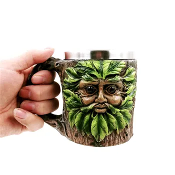 

Resin Stainless Steel Goblet 3D Green Tree Man Beer Wine Glasses Drinking Glass Whiskey Water Cup Party Bar Drinkware Home Decor