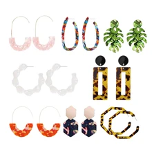 8 пар акриловые серьги набор круг Леопард кольца с подвесками в виде листьев сережки бохо