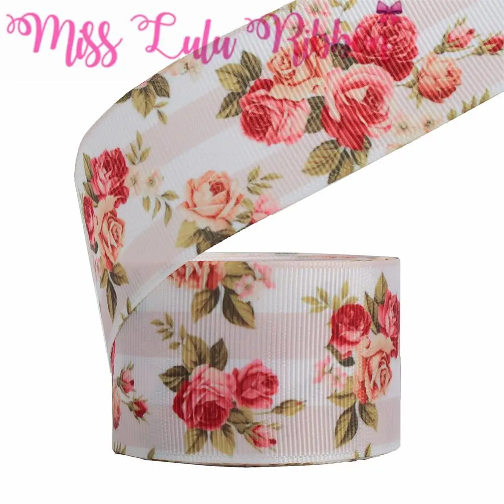16mm-75mm Flower Series Retro Pink Red Printed Grosgrain/Foe Ribbon Geometric Stripes Dots DIY Hair Bowknots 50yards/roll