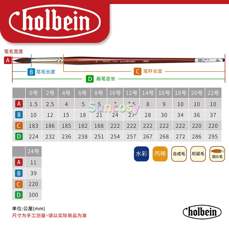 Holbein 700R �ø��� ����Ʈ �귯��, �ٶ��� �Ӹ� �ռ� ���� �Ӹ� �ձ� �Ӹ� ��äȭ �귯�� �̼� ��ǰ �׸�