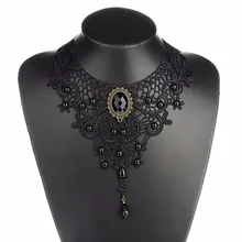 Vintage negro hueco encaje cuello gargantilla collares encanto moda enlace cadena Collar mujer Chocker joyería Collar grande