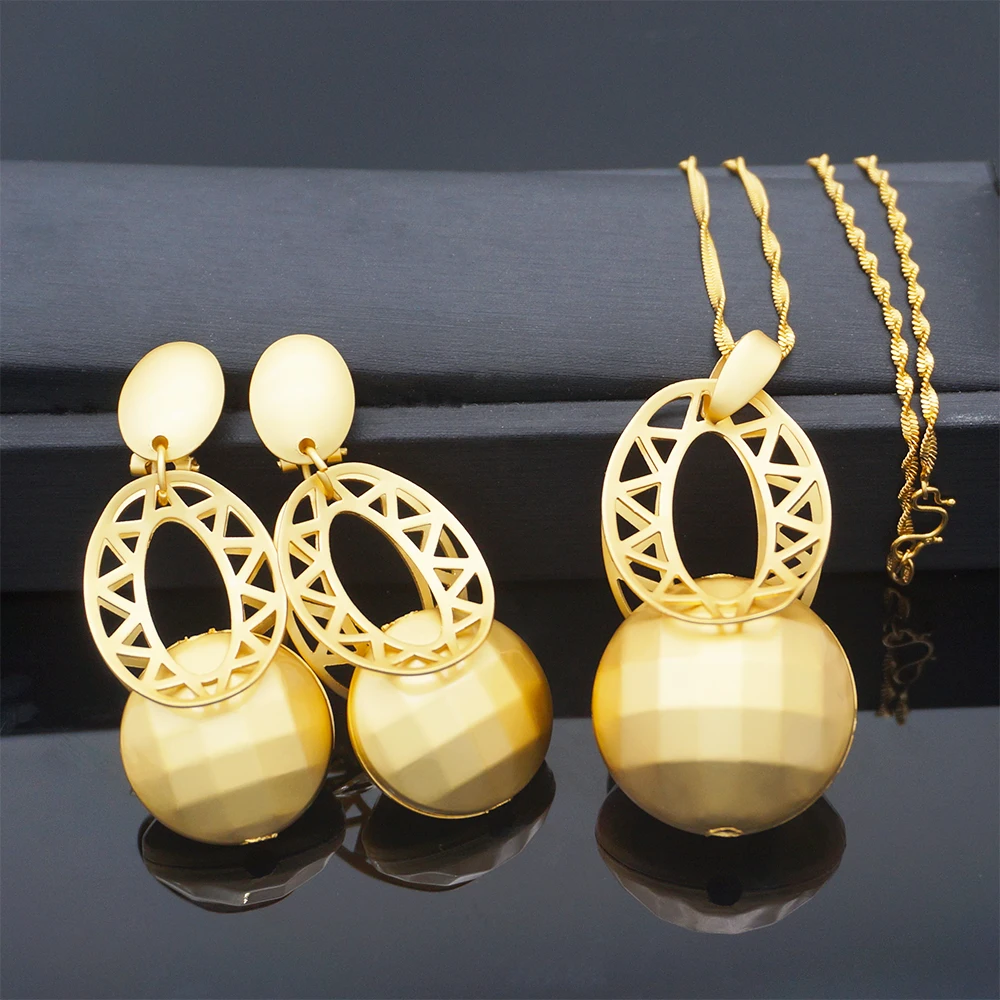Золотой Цвет Серьги Кулон Ювелирные наборы дизайн для африканских женщин ожерелье камень кулон - Окраска металла: EP183