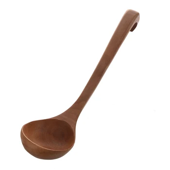 

Home Kitchen Tableware Hook End Design Brown Wooden Soup Ladle 11.4